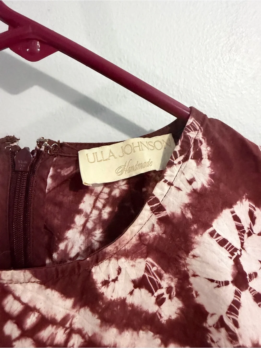 Ulla Johnson Shibori Tie Dye Puff Sleeve Blouse Women’s Size 8 Burgundy Cotton